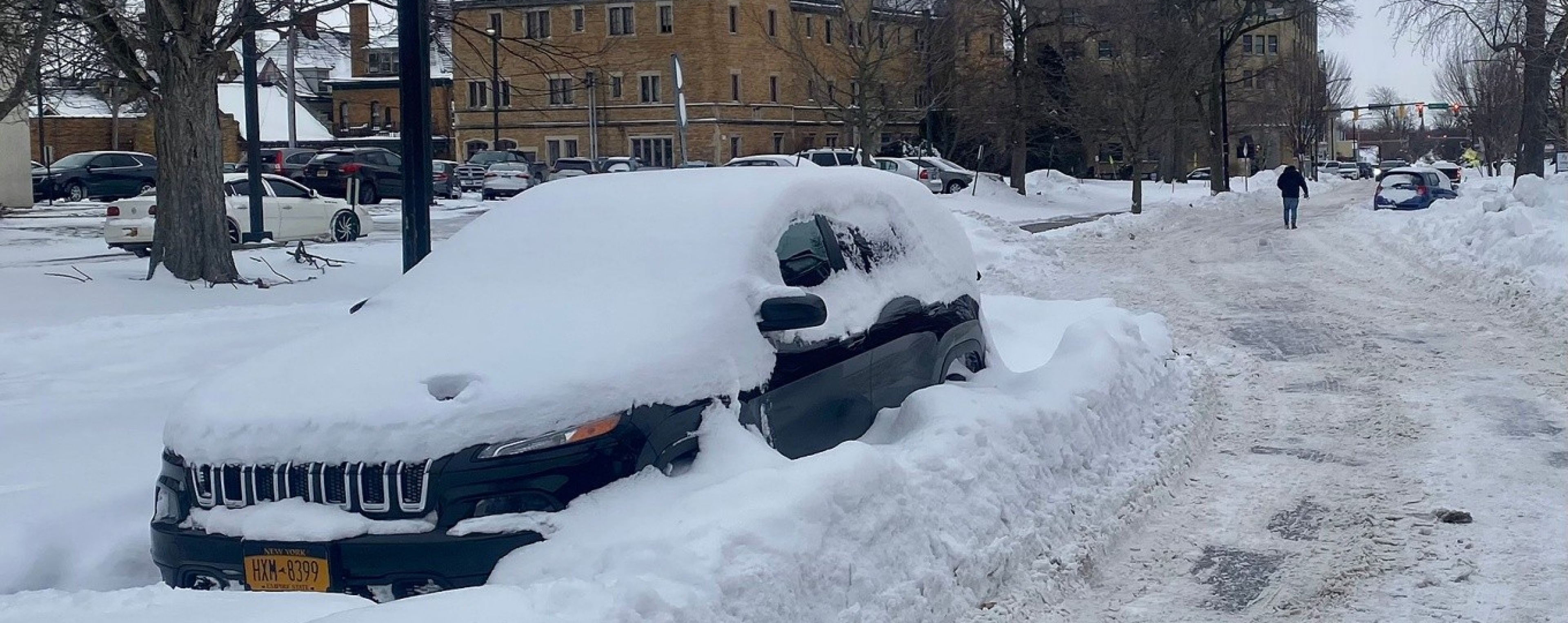 Abandoned vehicles lie buried under thick snow on West Utica Street in Buffalo. 