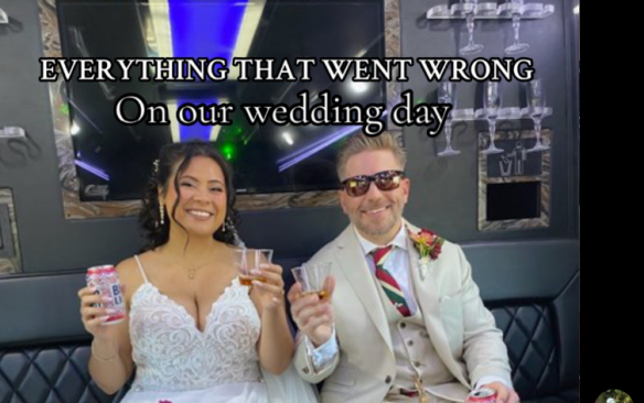 Newlyweds toasting. 