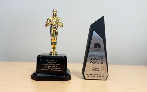 Picture of two award statues.