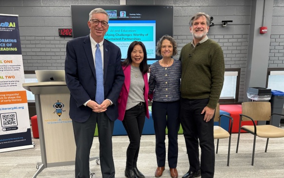 Zoom image: Pictured left to right is Scott Weber, X. Christine Wang, Suzanne Rosenblith and Jeremy Roschelle.