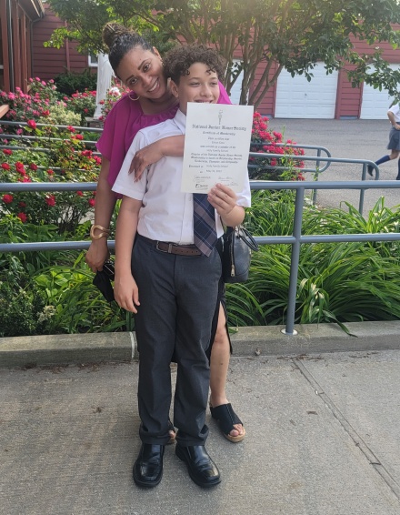 Zoom image: Dina Skeffrey, GSE PhD student,&nbsp;and her son Ethan 