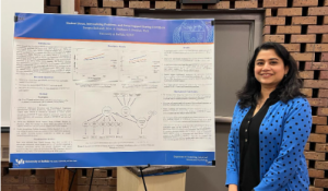 Zoom image: Swapna Balkundi, counseling/school psychology PhD student and Arthur A. Schomburg fellow, presented her poster, “Students’ Perceptions of COVID-19 Stress and Internalizing Problems: Is Social Support a Buffer?” 