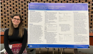 Zoom image: Counseling/School Psychology PhD student Hannah Grossman presented her poster, “Building Self Confidence, Friendship, and Preventing Bullying in a Boys’ Overnight Camp.” 
