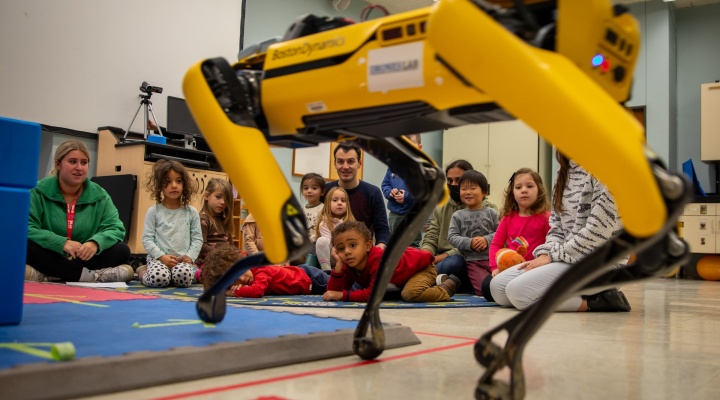 AI robot working with children in the Early Childhood Research Center. 