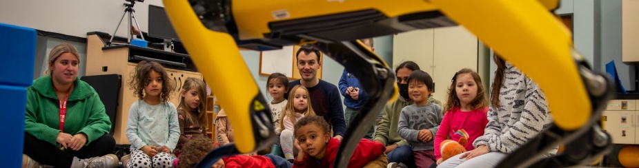 An AI robot working with children in the Early Childhood Research center. 