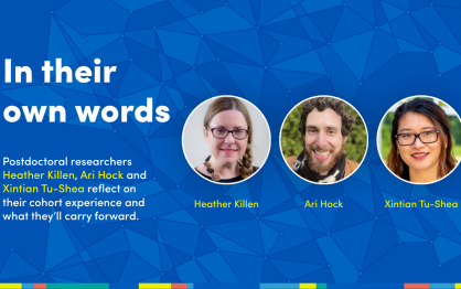 Heather Killen, Ari Hock and Xintian Tu-Shea on a UB blue graphic. In their own words. 