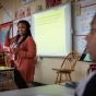 Sydney Favors stands before a history class at South Park High School and asks the students to consider what led citizens to rebel during the French and American revolutions. 