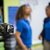 Virtual reality camera with students in the background. 