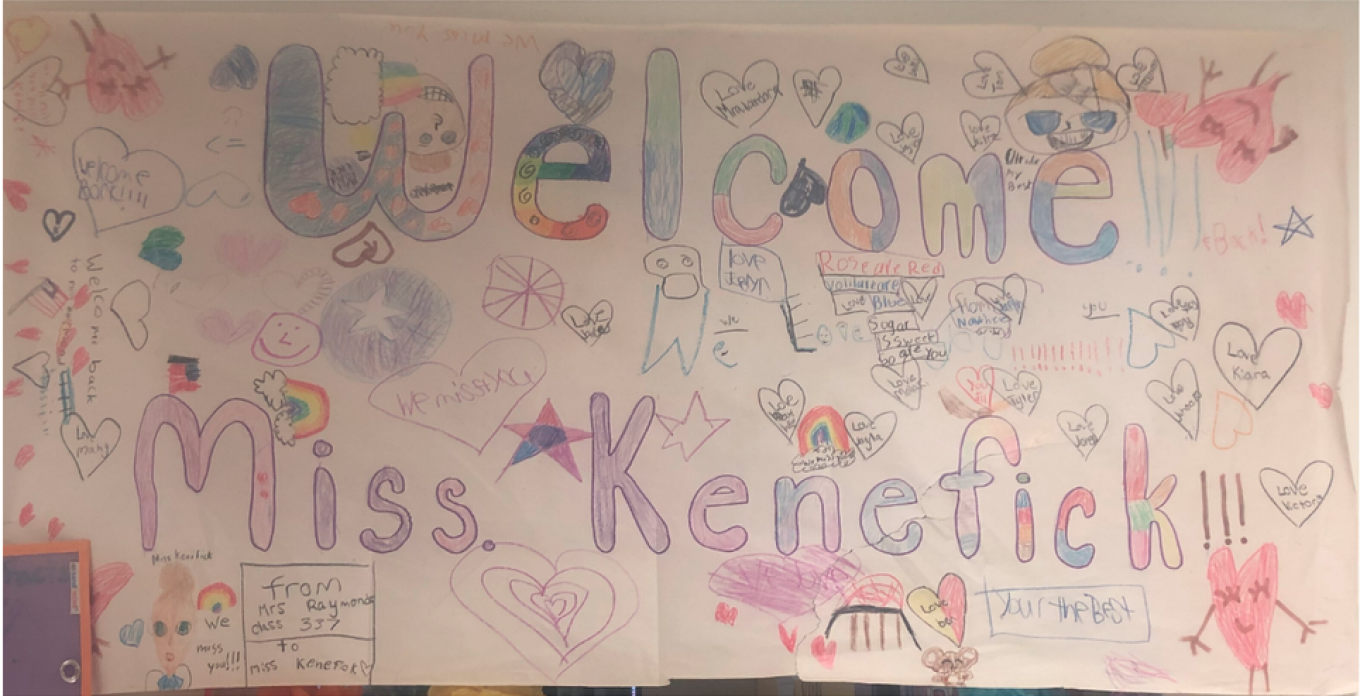 Hand-drawn poster of Welcome Miss Kenefick.