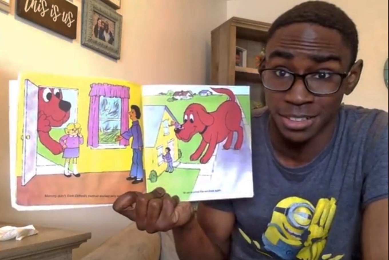 Mr. Stanley reads Clifford the Big Red Dog on Facebook.