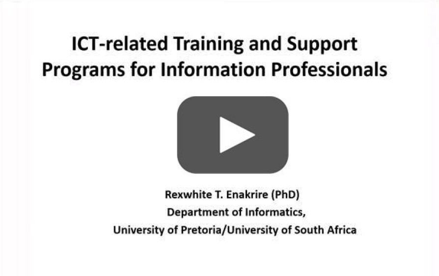 Video of presentation "ICT-Related Training and Support Programs for Information Professionals" by Rexwhite T. Enakrire. 