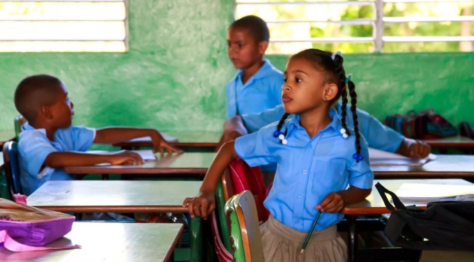 Dominican school children in a classroom. 