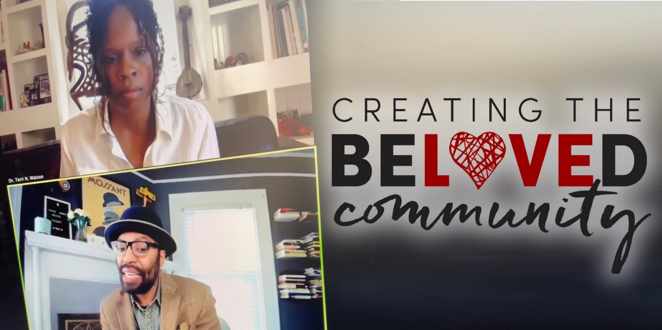 Image of Chris Emdin and Terri Watson participating in symposium via ZOOM session on screen.