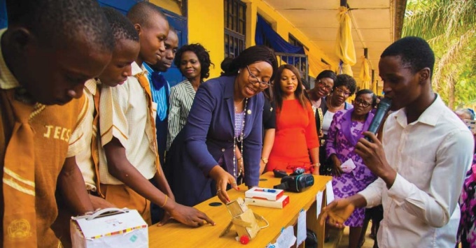Adetola Salau at the commissioning of a new “Internet Of Things Lab” at a public school in Abesan, Nigeria. February 2020.