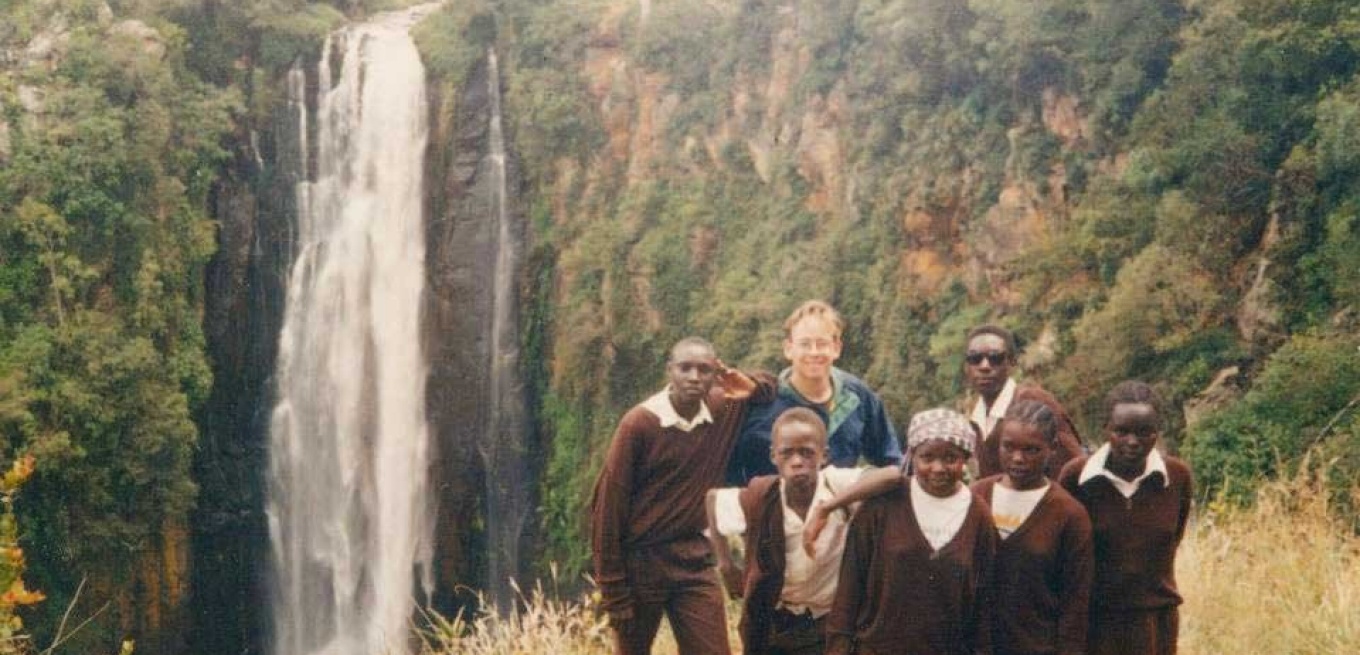 Martin visits Nyahururu, formerly known as Thomson’s Falls, with students from St. Francis Secondary School in Subukia, Kenya, where he started teaching English and history as a volunteer, 1991. (Photo courtesy Rob Martin). 