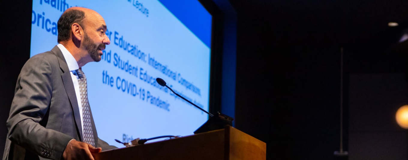 Richard Arum, PhD, professor of education at the University of California, Irvine, gave the inaugural lecture in the Graduate School of Education’s new Johnstone Distinguished Lecture Series in Comparative Education Policy.