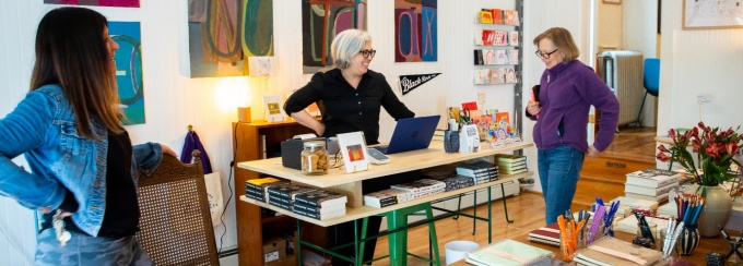 Black Rock Books, a store opened by Corrie Stone-Johnson, a professor in GSE, opened in April 2023 in Buffalo, NY. This was photographed for an Out of Office feature. Photographer: Meredith Forrest Kulwicki.