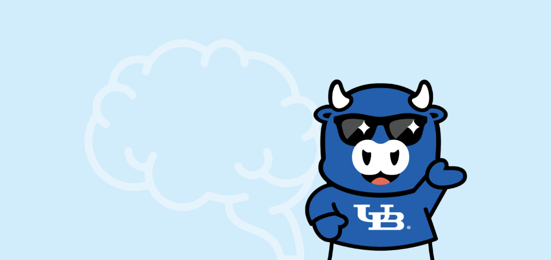 Baby VIctor the bull next to a white outline of a brain. 