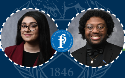 Elnaz Amini, a master&rsquo;s student in the higher education and student affairs EdM program, and Jahare Hudson, a PhD student in the counseling psychology and school psychology program. 