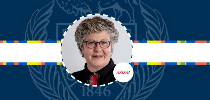 Graphic of Heidi Julien with ASIS&T logo and UB seal. 