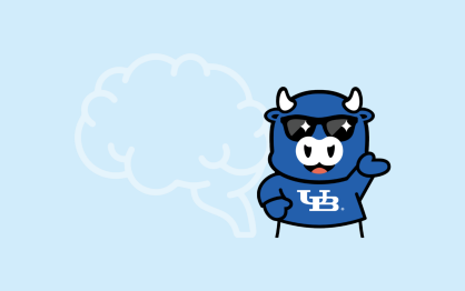Baby Victor with sun glasses and an outline of a brain on a light blue background. 