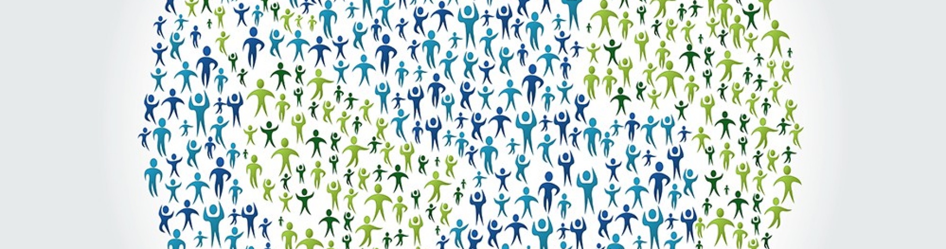 Illustration of globe constructed of people. 