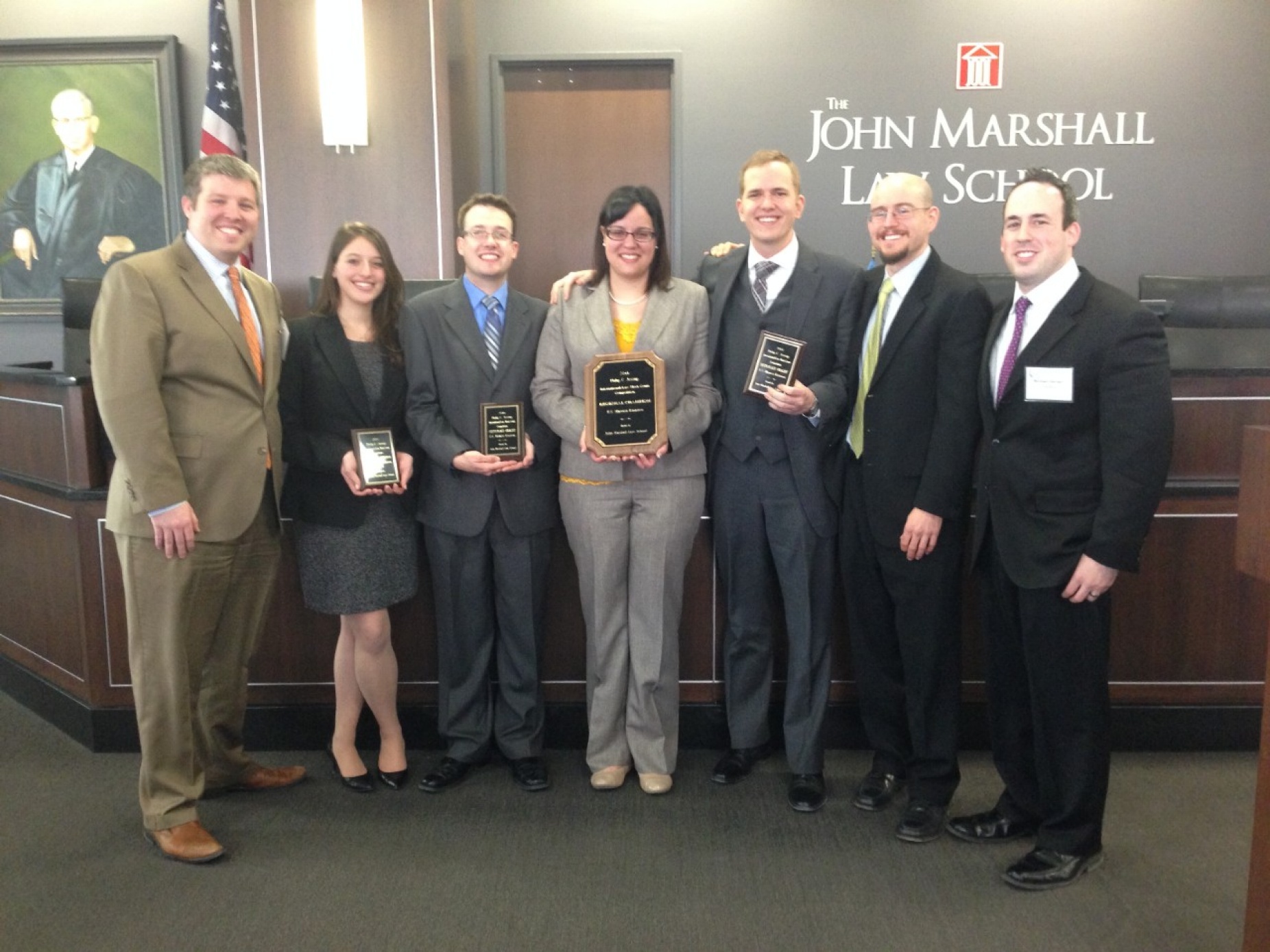 From left: Kevin Espinosa &rsquo;09, Stephanie Forman (2L), Henry Zomerfeld (3L), Jessica Noto (3L), Andrew Dean (3L), John Land (3L), Michael Hecker &rsquo;09. 