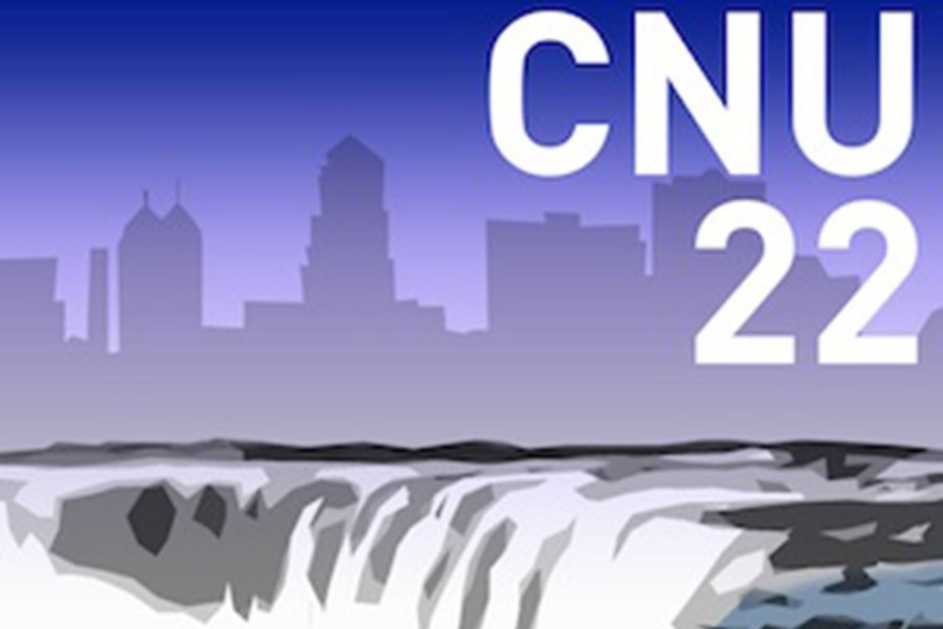 Poster from the Congress for New Urbanism national conference, showing the Buffalo skyline juxtaposed against an image of Niagara Falls. 