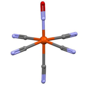 Zoom image: According to the C&amp;E News article, Coppens' solution of the nitroprusside structure (above) "set the stage for using X-ray crystallography to examine dynamics." 