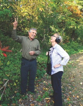 Zoom image: Teri Rueb (right) and Peter Del Tredici have created the sound walk, "Other Order." Photo: Jon Hetman, Arnold Arboretum/Harvard 