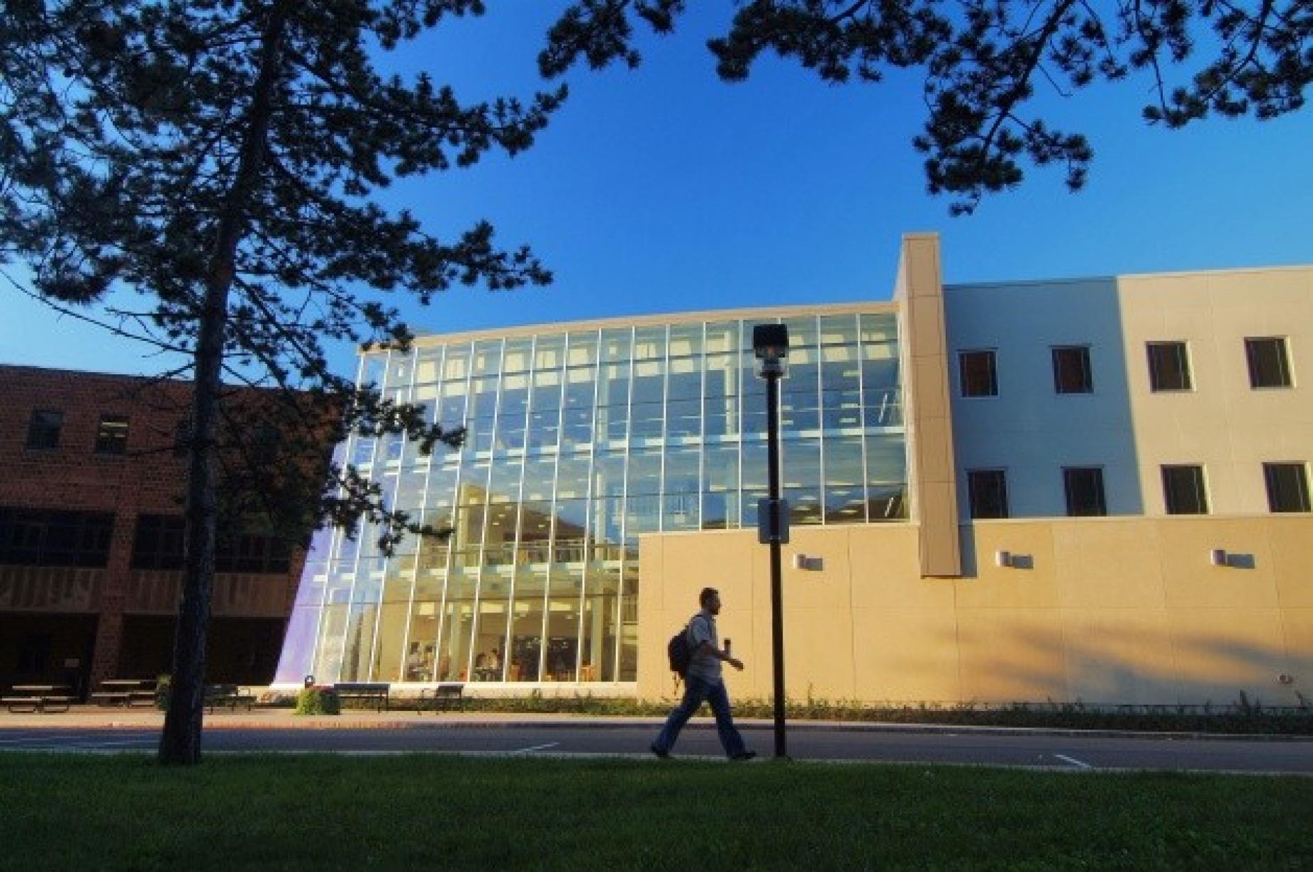 Exterior view of Jacobs Management Center, home of the UB School of Management. 