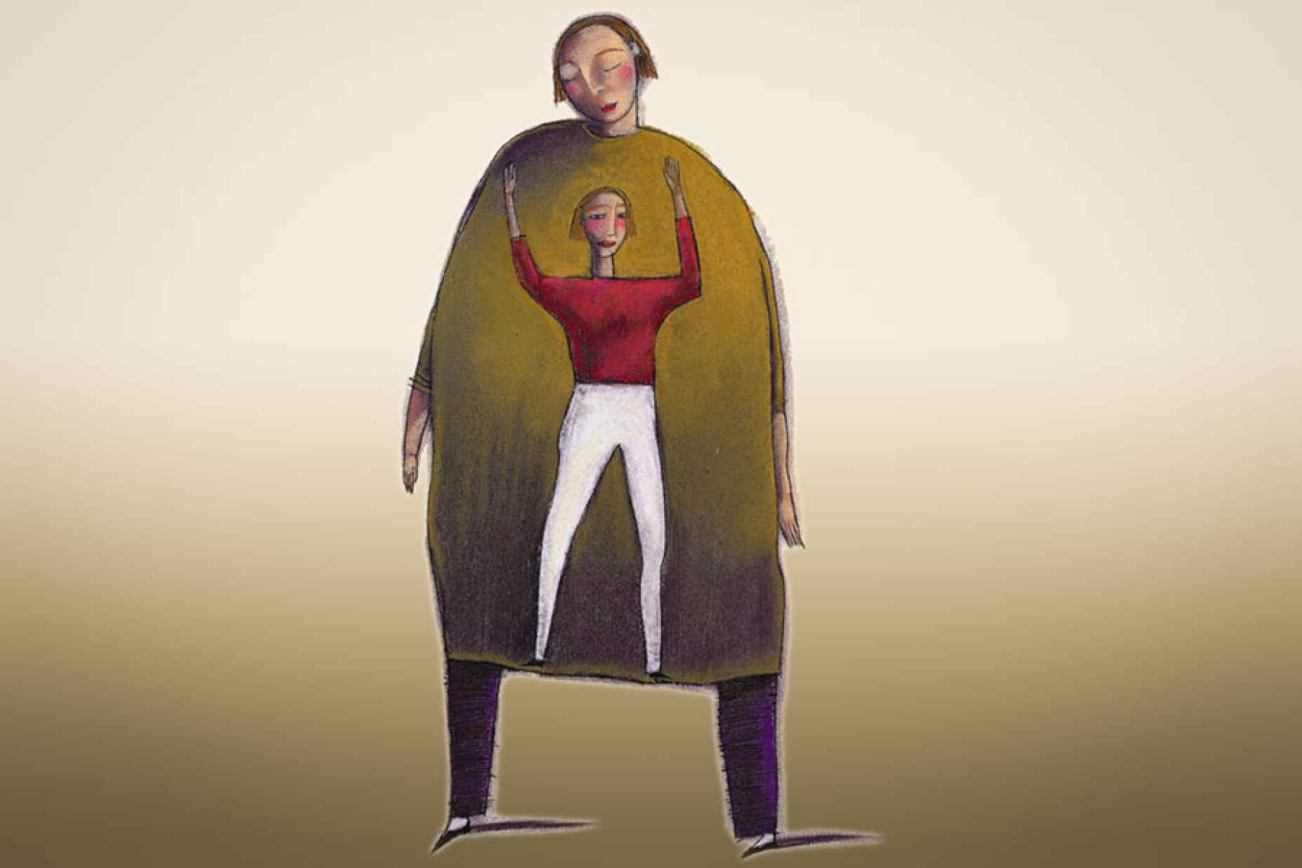 Weight loss concept featuring a thin figure inside that of a larger figure. 