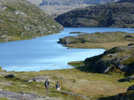 Zoom image: A new study uses aquatic leaf waxes to study the history of precipitation at this lake in Western Greenland. Credit: Jason Briner 