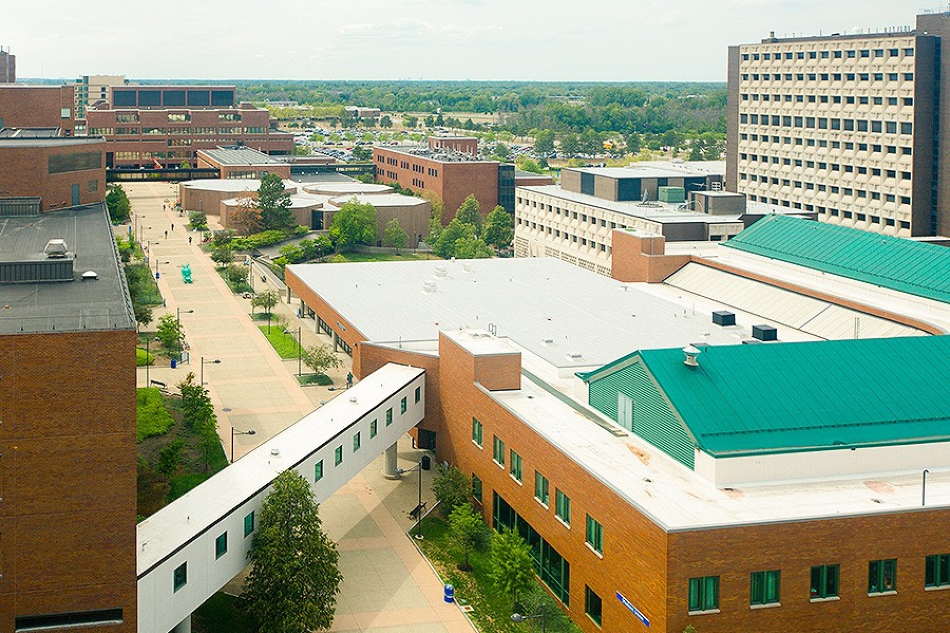 A view of the UB North Campus overlooking Founders Plaza. 