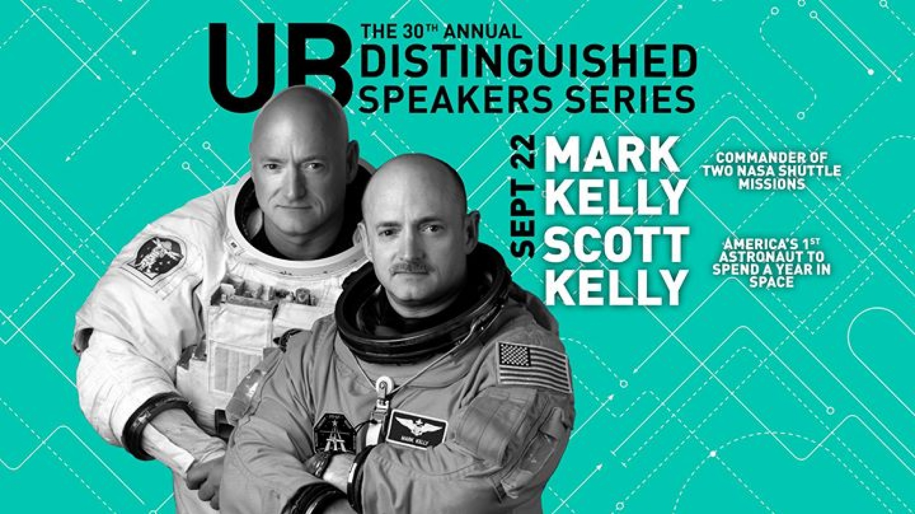 Twin astronauts Mark and Scott Kelly to deliver a Distinguished Speakers Series lecture on September 22. 