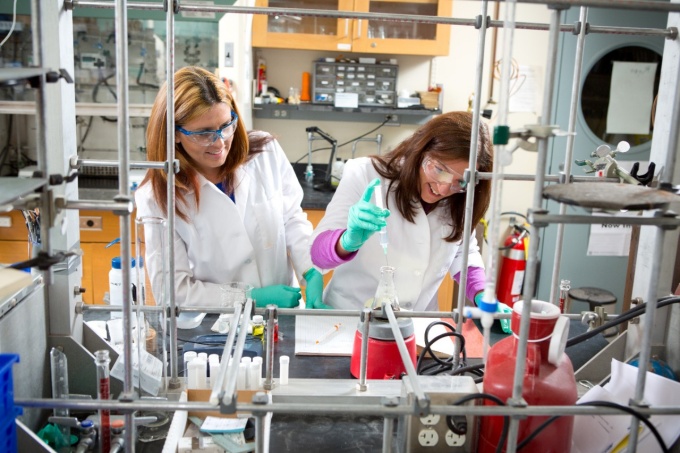 Teachers learning in labs at UB. 