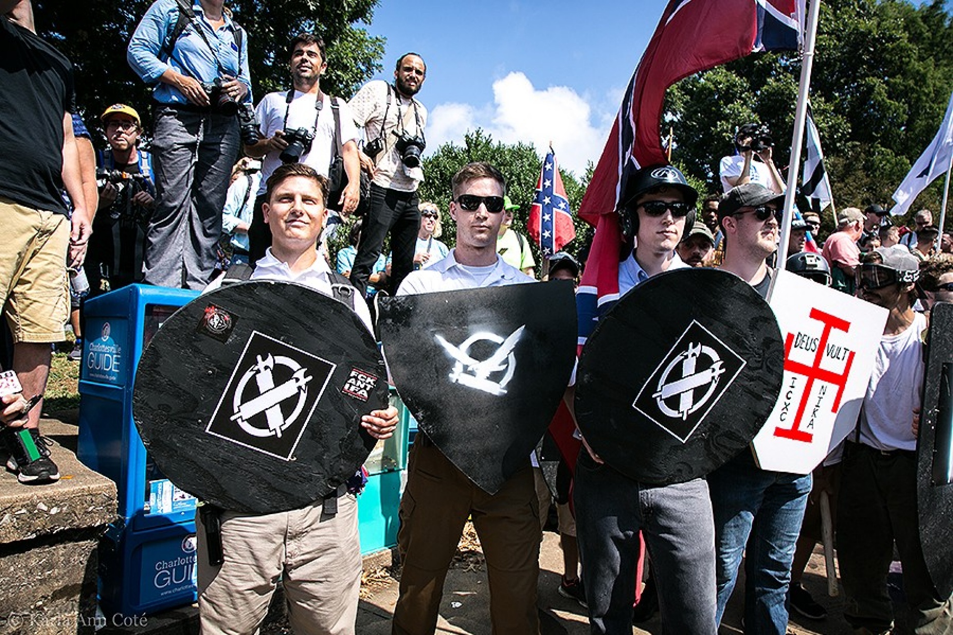 White nationalists demonstrate in Charlottesville, VA. on August 11, 2017. 
