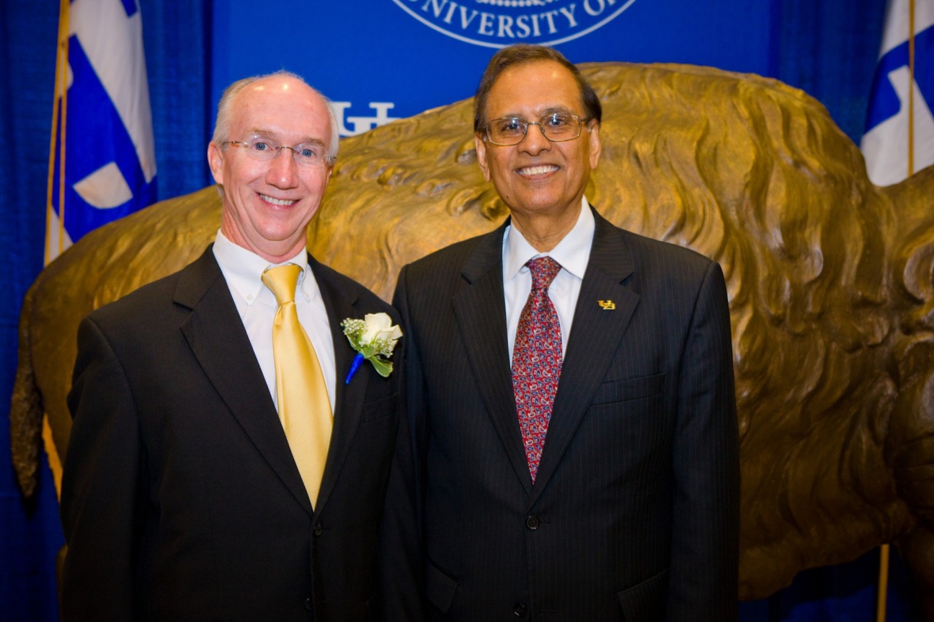 Athenex co-founder David Hangauer and UB President Satish Tripathi. 
