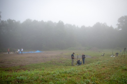 Zoom image: On a hazy morning on July 26, researchers prepare scientific equipment in preparation for the blast tests. Photo: Meredith Forrest Kulwicki 