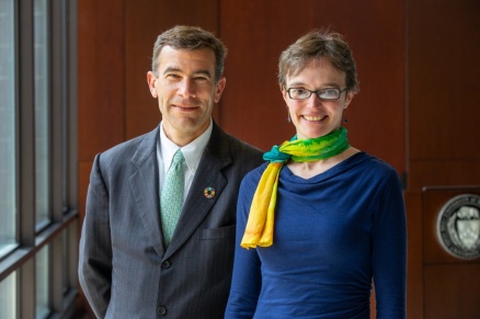Zoom image: Elizabeth Thomas (right), assistant professor of geology, co-teaches the class with Ryan McPherson (left), Ryan McPherson, UB&rsquo;s chief sustainability officer. Credit: Douglas Levere / University at Buffalo 