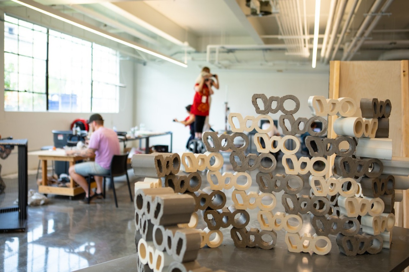 Facade prototype was created as part of the 2018 Architectural Ceramic Assemblies Workshop hosted by UB in Parker Hall. Photo: Douglas Levere.