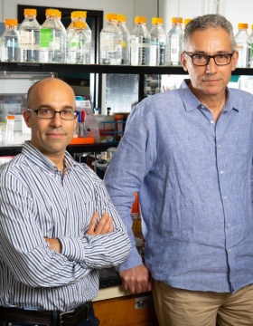 Researchers standing in lab. 