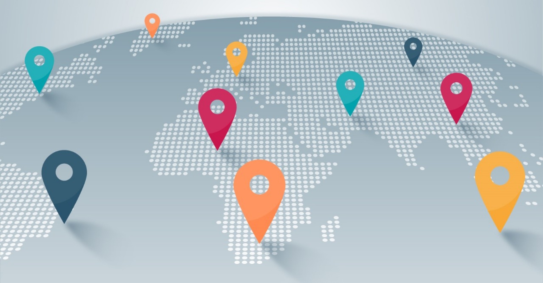 World map with location markers. 