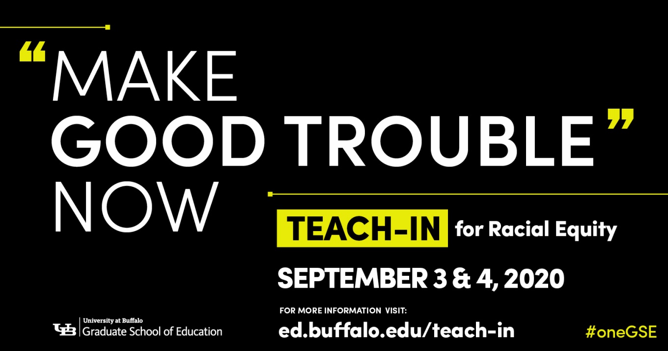 Graphic for UB Graduate School of Education Teach-In. 