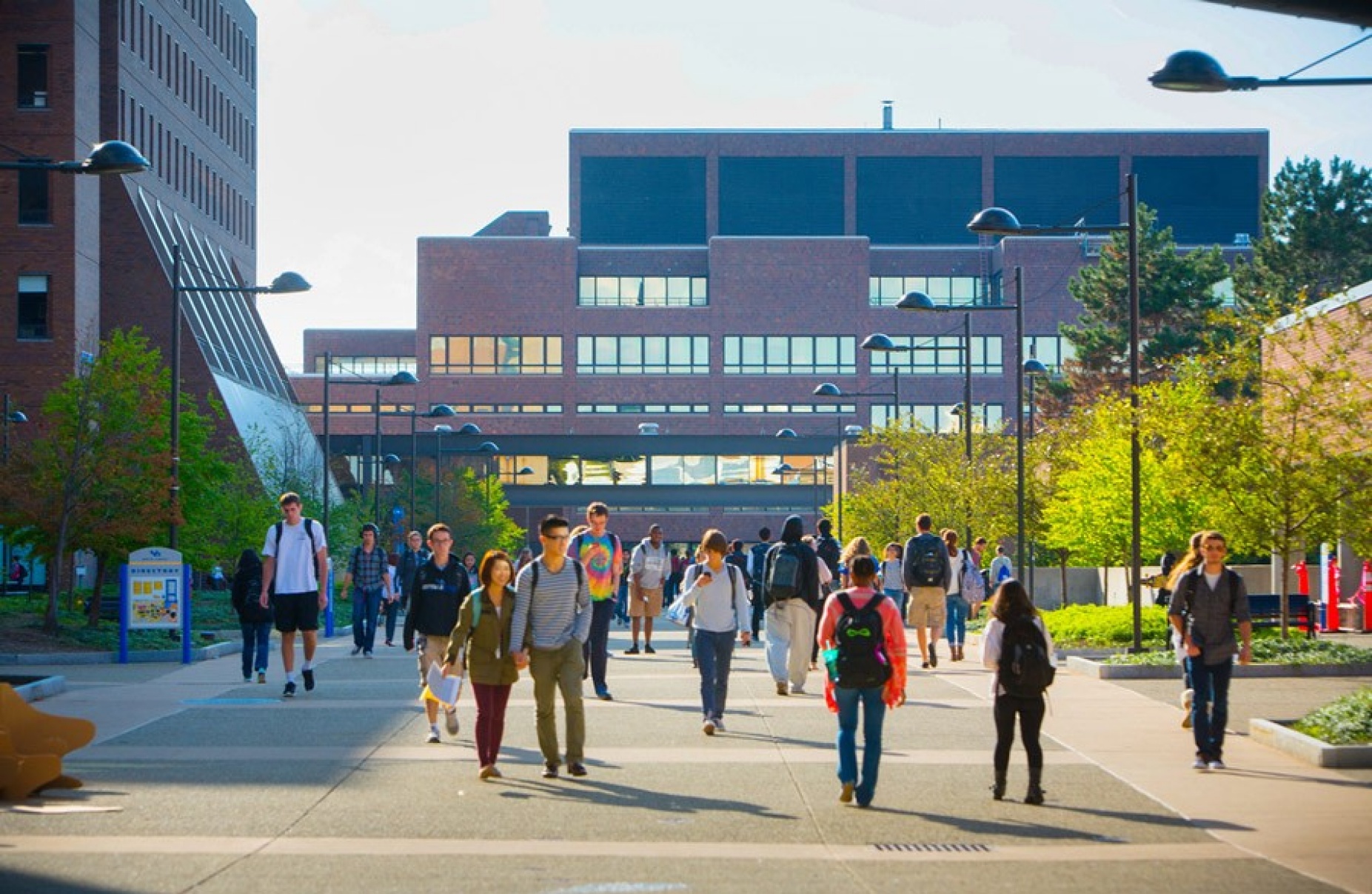 Students walking on campus. 