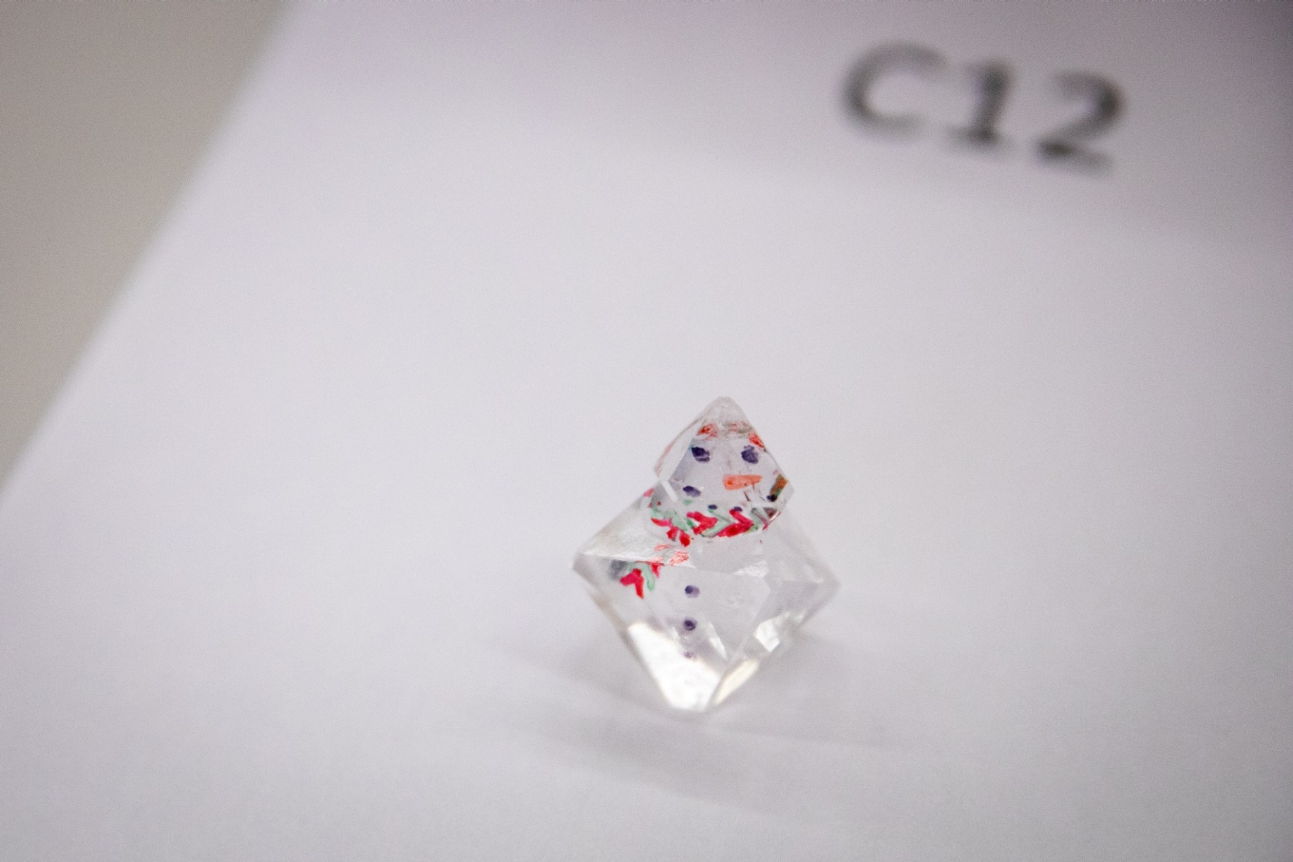 Zoom image: The first-place winner in the &ldquo;cool crystal&rdquo; category. This snowperson crystal was submitted by a team from Lyme-Old Lyme High School in Connecticut. Credit: Meredith Forrest Kulwicki. Additional photos of the crystal contest judging are available for download. 