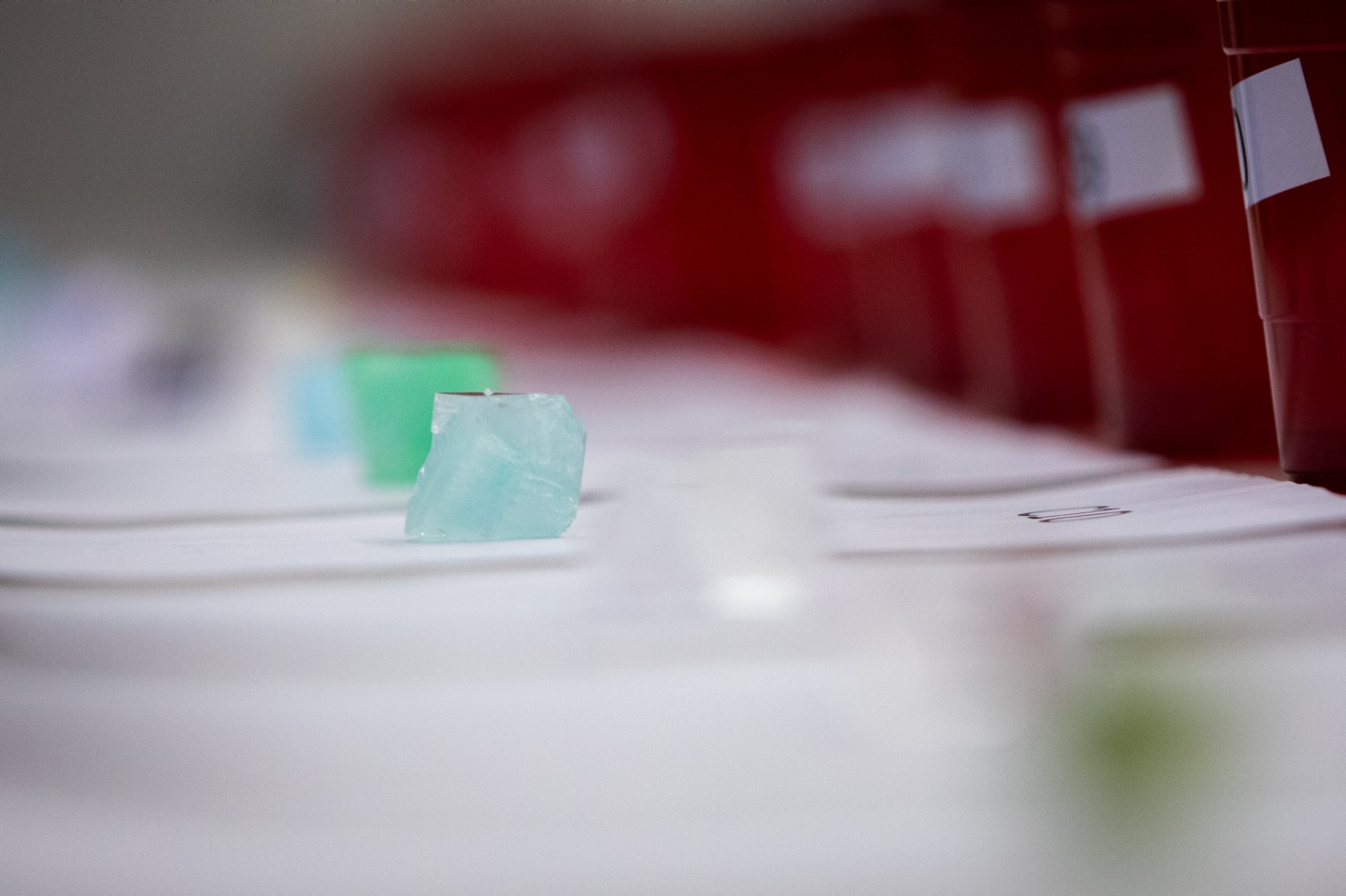 Zoom image: Entries submitted in the &ldquo;cool crystal&rdquo; category of the U.S. Crystal Growing Competition. Credit: Meredith Forrest Kulwicki. Additional photos of the crystal contest judging are available for download. 