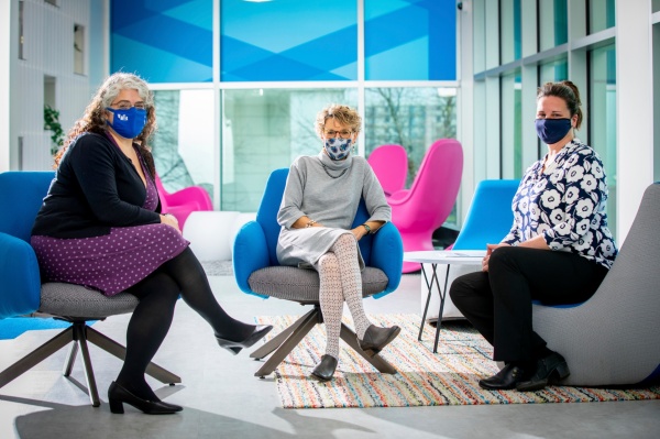 Zoom image: Some of the key collaborators in the effort to do genomic surveillance of COVID-19 in Erie County include Jennifer Surtees, UB associate professor of biochemistry; Gale Burstein, Erie County Commissioner of Health; and Carleen Pope, administrative coordinator of the Erie County Public Health Laboratory. Credit: Douglas Levere / University at Buffalo 