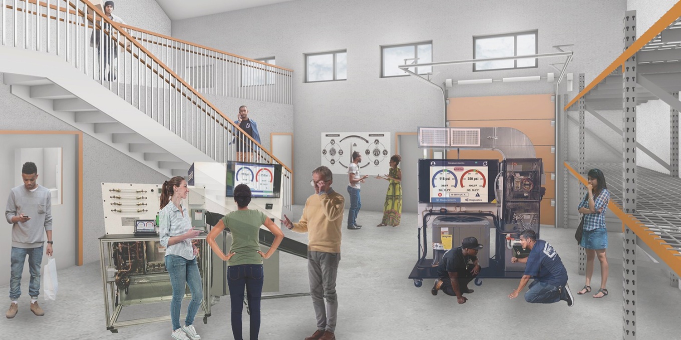 Rendering showing the interior of the new Sustainability Workforce Training Center on Buffalo's West Side.Rendering courtesy of Gwyneth Harris, University at Buffalo. 