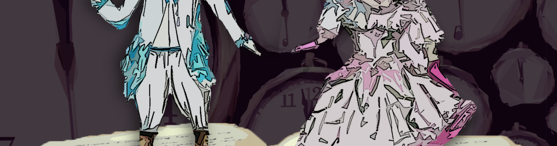 Drawing of Cinderella characters standing on a book. 